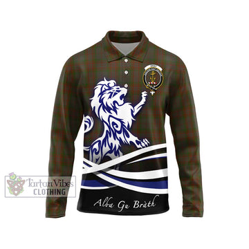 Gray Tartan Long Sleeve Polo Shirt with Alba Gu Brath Regal Lion Emblem Unisex - Tartan Vibes Clothing