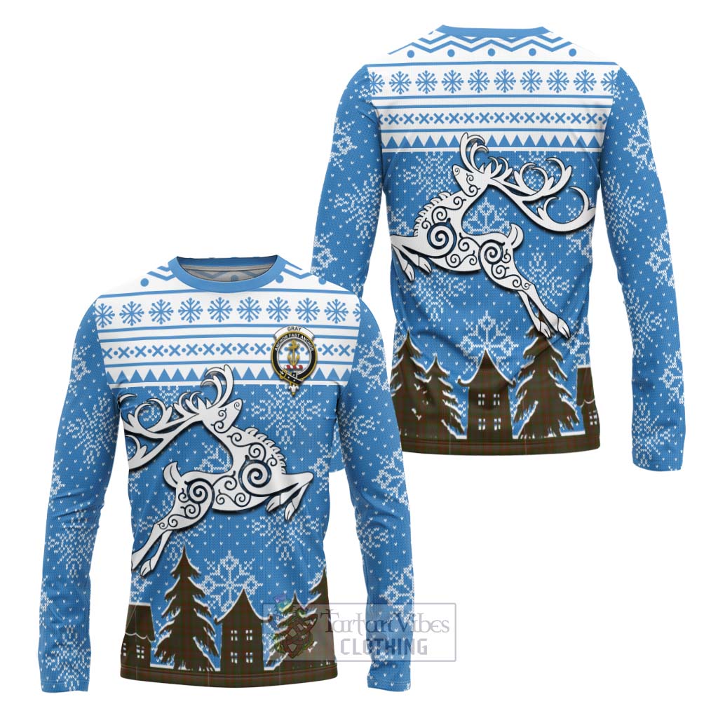 Gray Clan Christmas Long Sleeve T-Shirt Celtic Reindeer Style Unisex - Tartan Vibes Clothing