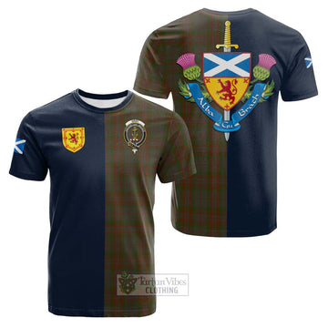 Gray Tartan Cotton T-shirt Alba with Scottish Lion Royal Arm Half Style