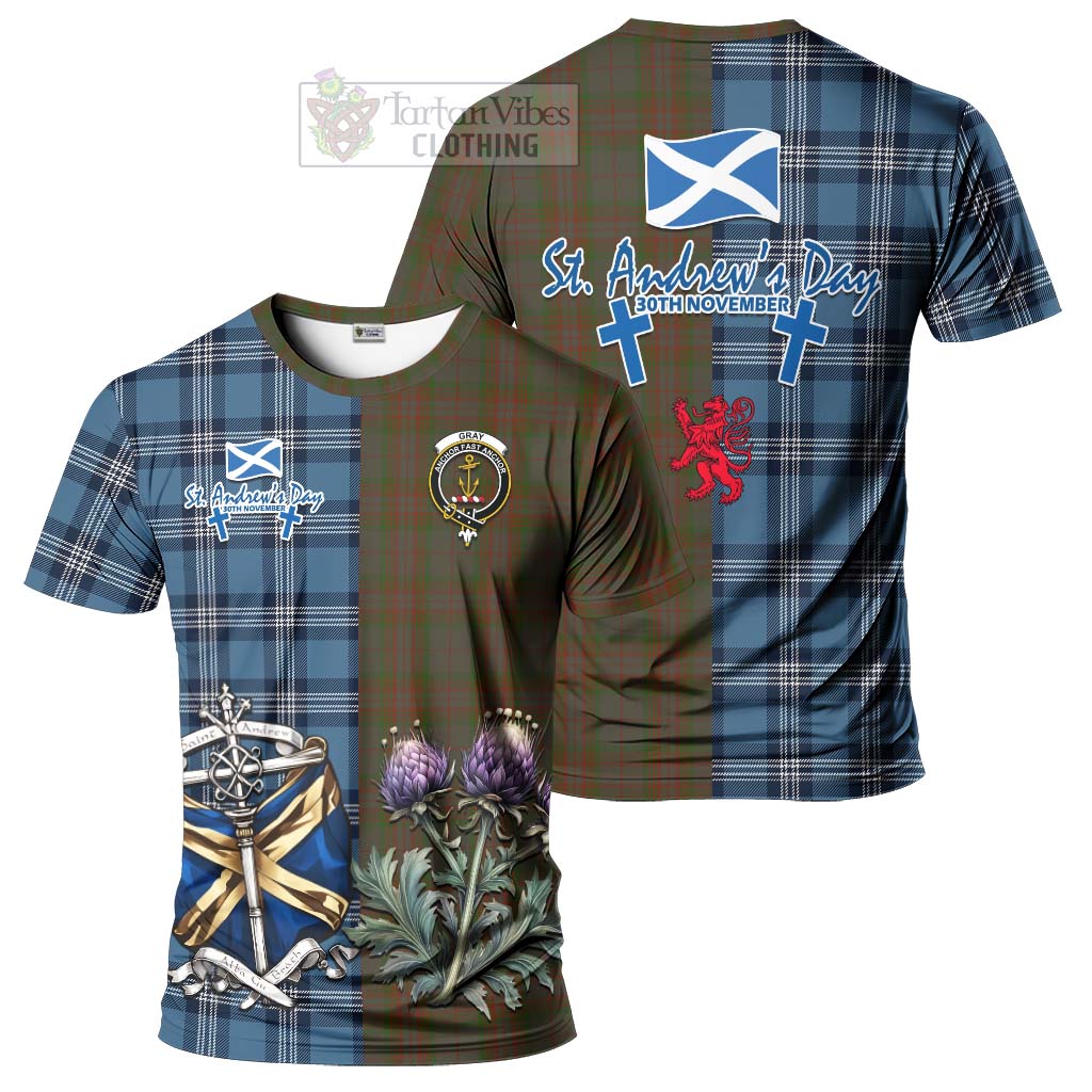Gray Tartan T-Shirt Happy St. Andrew's Day Half Tartan Style Kid's Shirt - Tartan Vibes Clothing