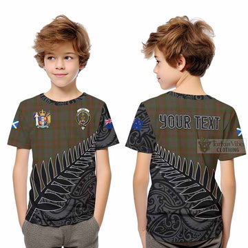 Gray Crest Tartan Kid T-Shirt with New Zealand Silver Fern Half Style Youth XL Size14 - Tartan Vibes Clothing