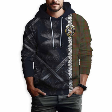 Gray Tartan Hoodie with Family Crest Cross Sword Thistle Celtic Vibes Pullover Hoodie - Tartan Vibes Clothing