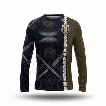 Gray Tartan Long Sleeve T-Shirt with Family Crest Cross Sword Thistle Celtic Vibes Unisex - Tartan Vibes Clothing