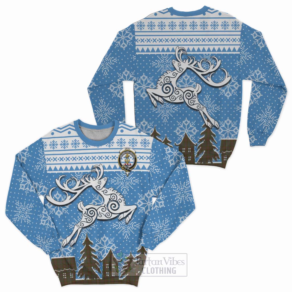 Gray Clan Christmas Sweatshirt Celtic Reindeer Style Unisex - Tartan Vibes Clothing