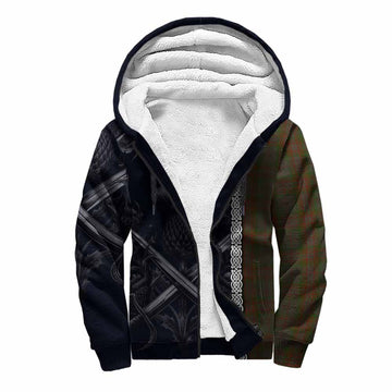 Gray Tartan Sherpa Hoodie with Family Crest Cross Sword Thistle Celtic Vibes Unisex S - Tartan Vibes Clothing