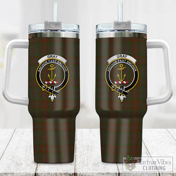 Gray Tartan and Family Crest Tumbler with Handle