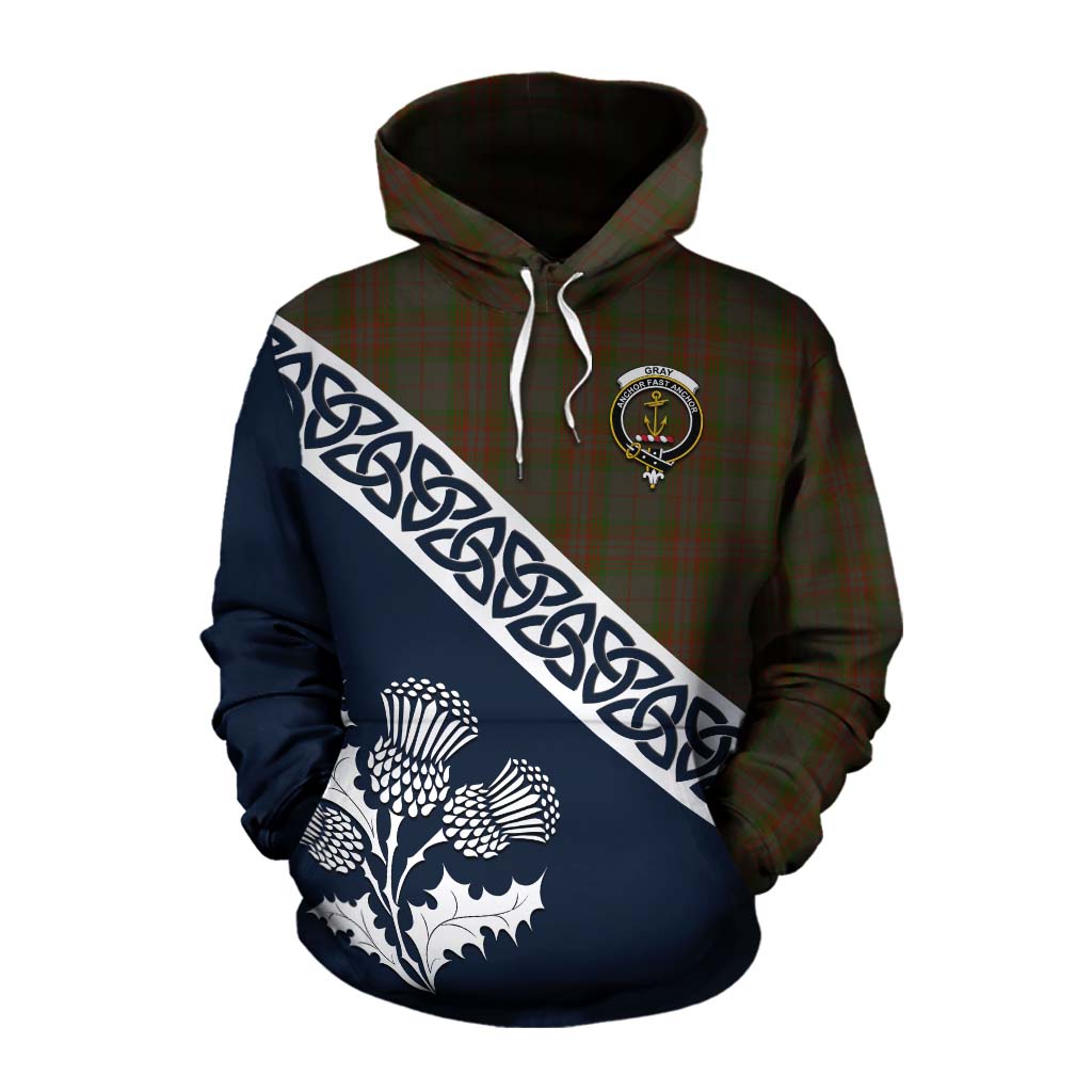 Gray Tartan Cotton Hoodie Featuring Thistle and Scotland Map Pullover Hoodie XS - Tartan Vibes Clothing