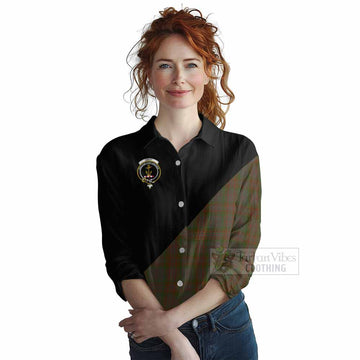 Gray Tartan Women's Casual Shirt with Family Crest and Military Logo Style Female - Tartan Vibes Clothing