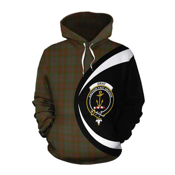 Gray Tartan Cotton Hoodie with Family Crest Circle Style Pullover Hoodie XS - Tartan Vibes Clothing