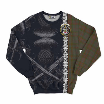 Gray Tartan Sweatshirt with Family Crest Cross Sword Thistle Celtic Vibes Unisex - Tartan Vibes Clothing