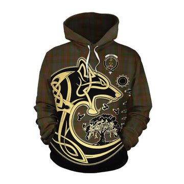 Gray Tartan Cotton Hoodie with Family Crest Celtic Wolf Style Pullover Hoodie XS - Tartan Vibes Clothing