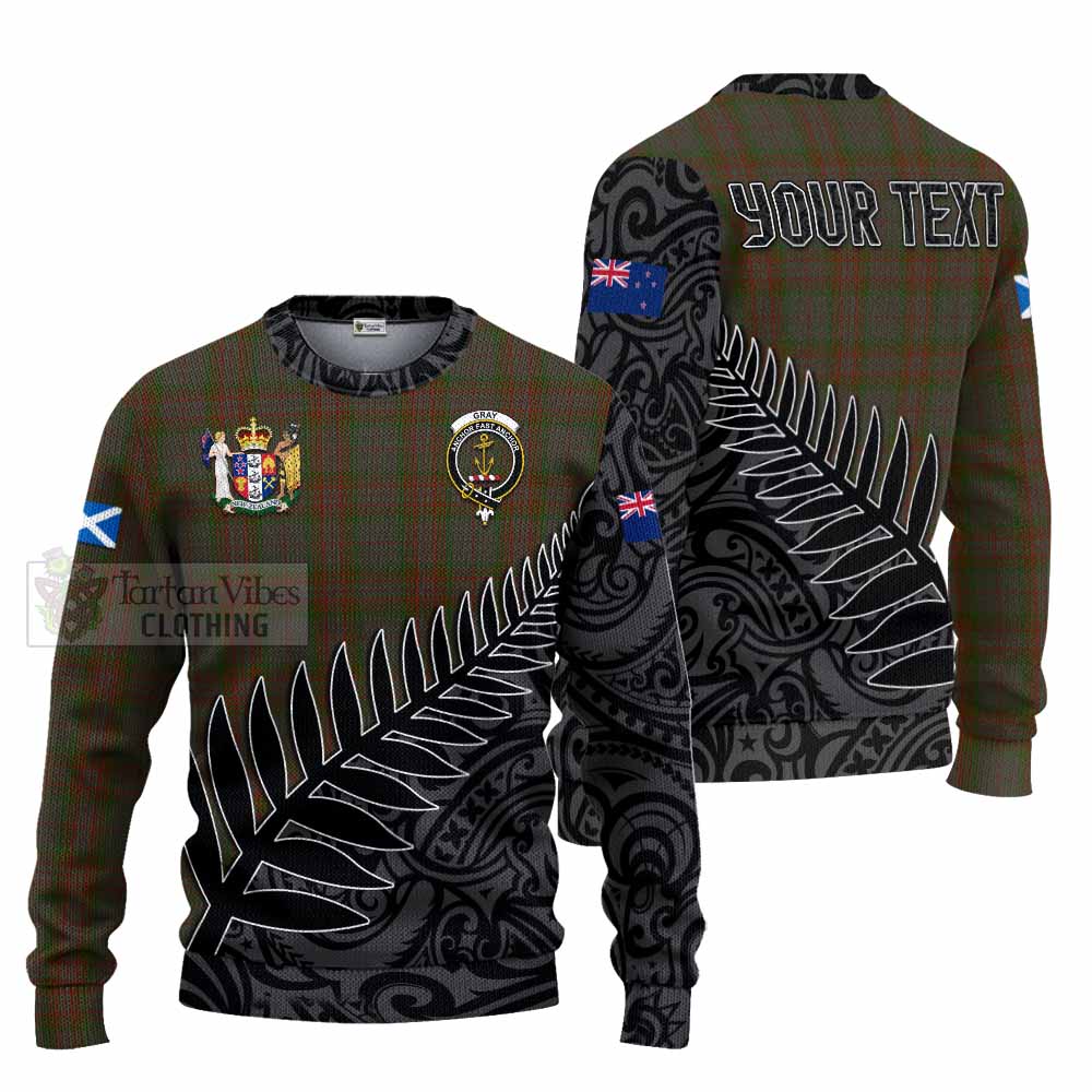 Gray Crest Tartan Knitted Sweater with New Zealand Silver Fern Half Style Unisex - Tartan Vibes Clothing