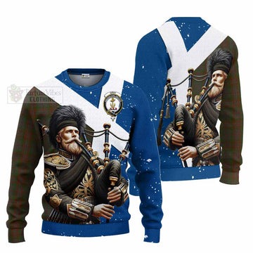 Gray Tartan Knitted Sweater with Family Crest Scottish Bagpiper Vibes Unisex - Tartan Vibes Clothing