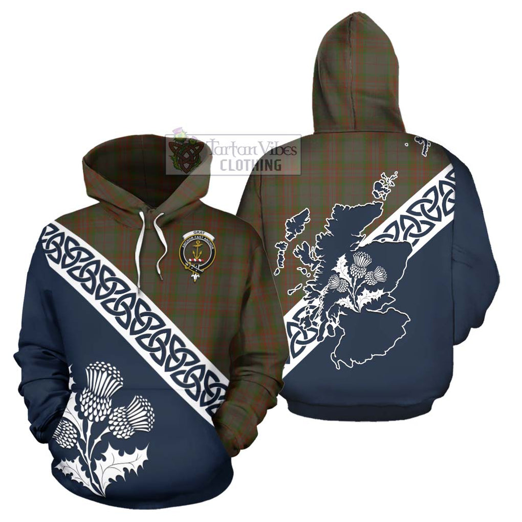 Gray Tartan Hoodie Featuring Thistle and Scotland Map Zip Hoodie - Tartan Vibes Clothing