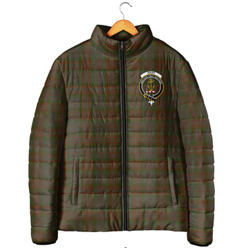 Gray Tartan Padded Jacket with Family Crest Men's Padded Jacket - Tartan Vibes Clothing