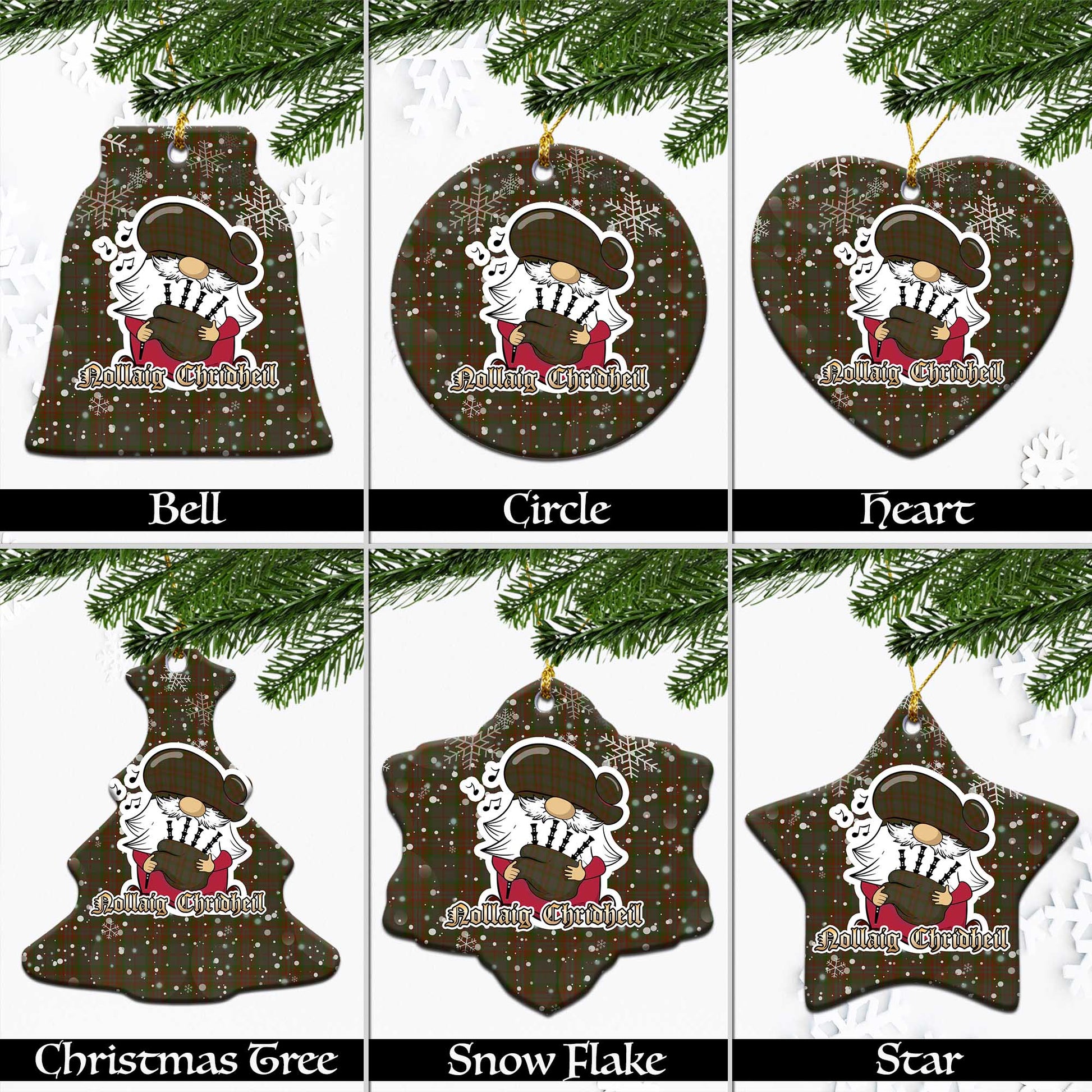 Gray Tartan Christmas Ceramic Ornaments with Scottish Gnome Playing Bagpipes Ceramic - Tartan Vibes Clothing