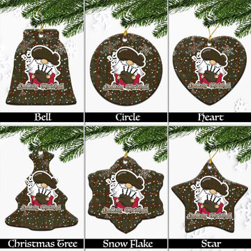 Gray Tartan Christmas Ceramic Ornaments with Scottish Gnome Playing Bagpipes Ceramic - Tartan Vibes Clothing
