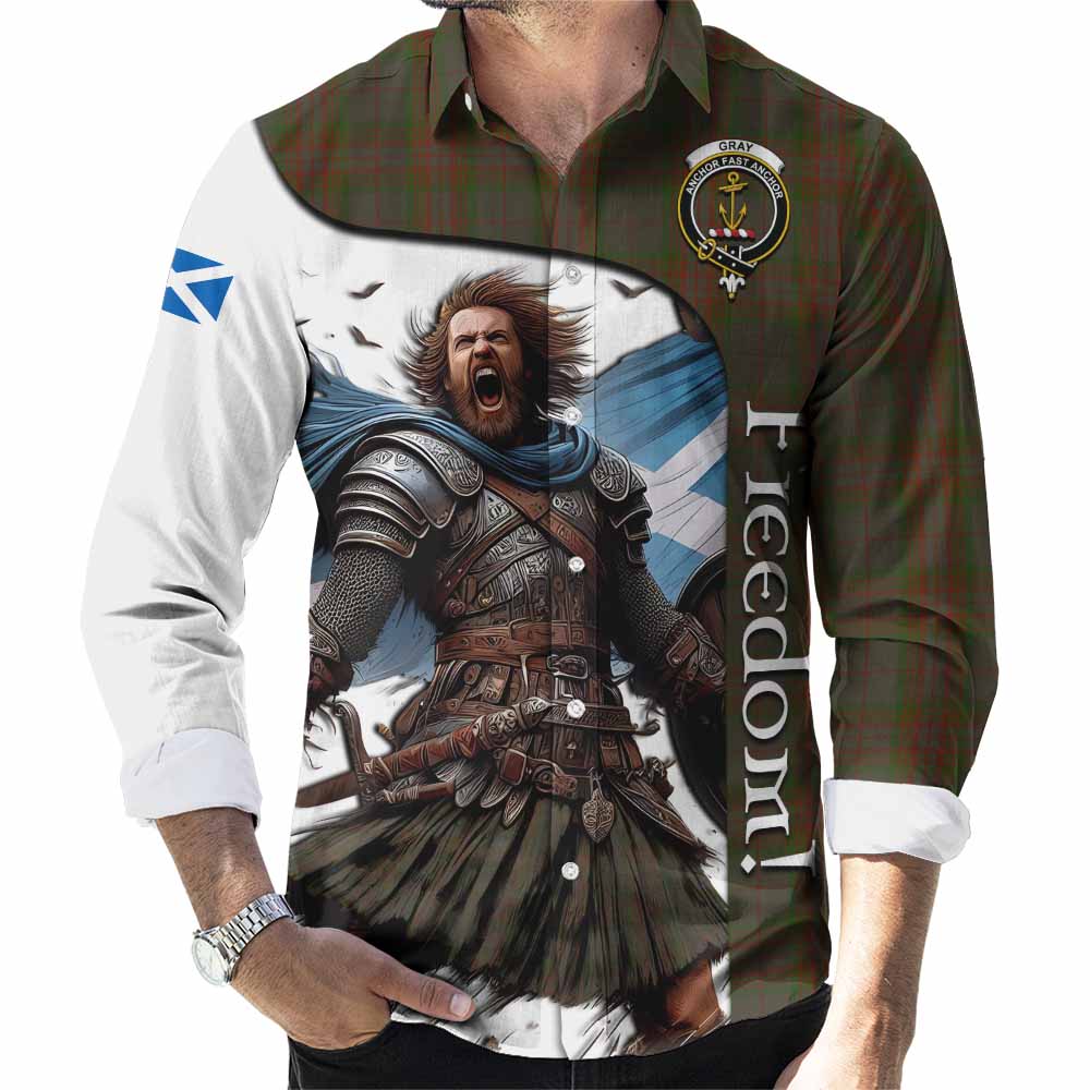 Gray Crest Tartan Long Sleeve Button Shirt Inspired by the Freedom of Scottish Warrior Men's Shirt S - Tartan Vibes Clothing