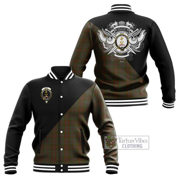Gray Tartan Baseball Jacket with Family Crest and Military Logo Style Unisex - Tartan Vibes Clothing