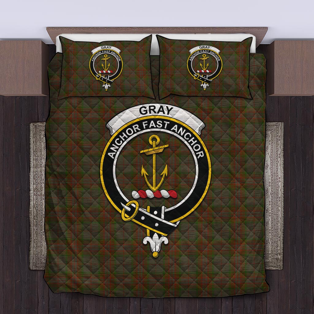 Gray Tartan Quilt Bed Set with Family Crest King - Tartan Vibes Clothing