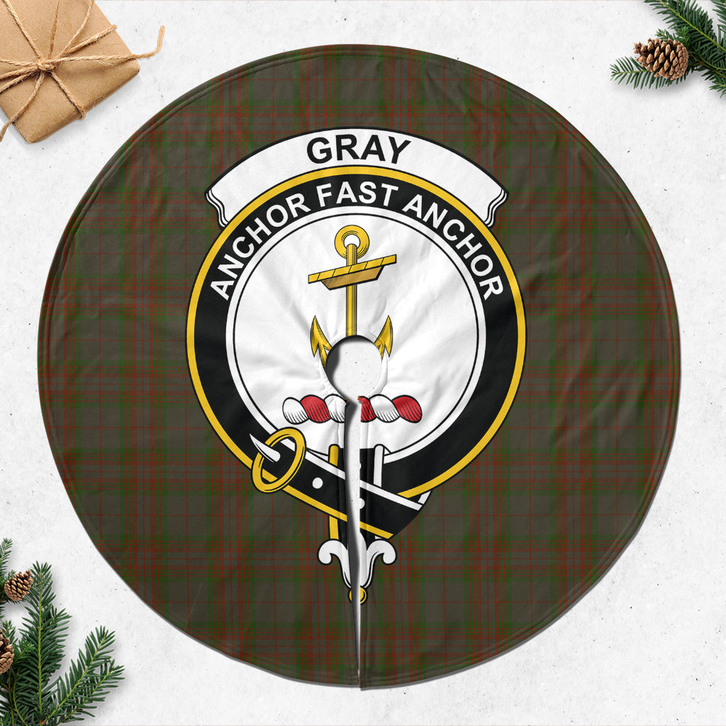 Gray Tartan Christmas Tree Skirt with Family Crest 47*47 inch - Tartan Vibes Clothing