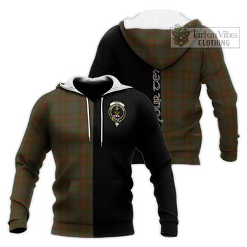 Gray Tartan Knitted Hoodie with Family Crest and Half Of Me Style Unisex Knitted Pullover Hoodie - Tartan Vibes Clothing