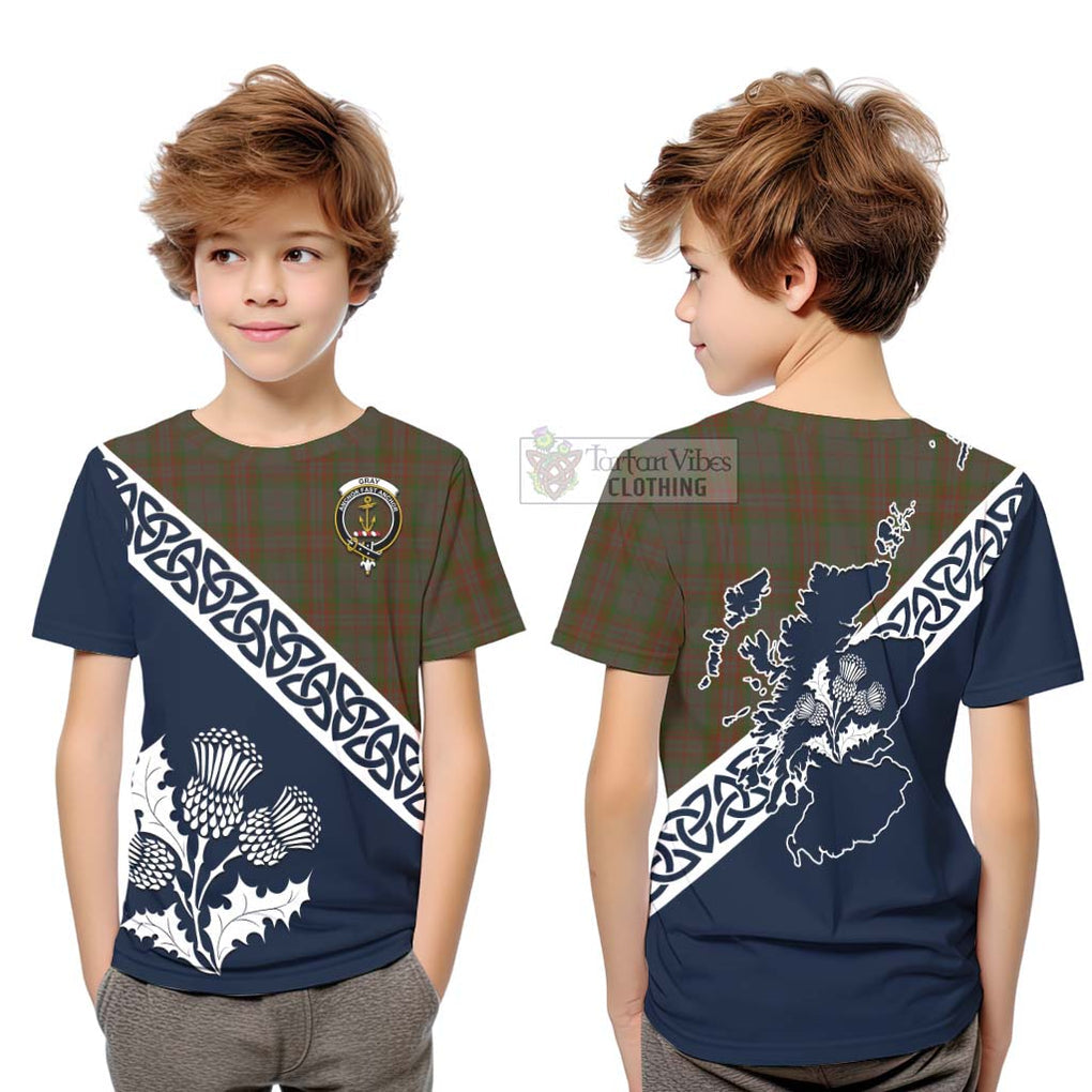 Gray Tartan Kid T-Shirt Featuring Thistle and Scotland Map Youth XL Size14 - Tartan Vibes Clothing