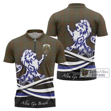 Gray Tartan Zipper Polo Shirt with Alba Gu Brath Regal Lion Emblem Unisex - Tartan Vibes Clothing