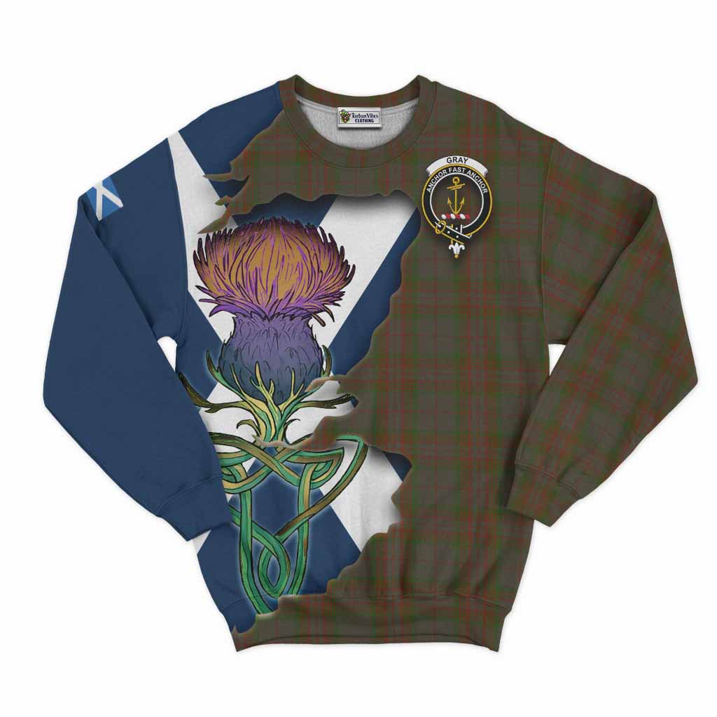 Gray Tartan Family Crest Sweatshirt Scottish Thistle Celtic Inspired Unisex - Tartan Vibes Clothing