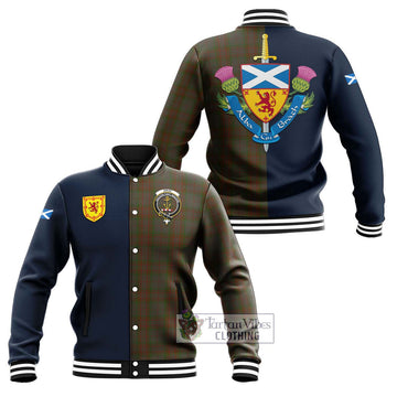 Gray Tartan Baseball Jacket Alba with Scottish Lion Royal Arm Half Style Unisex - Tartan Vibes Clothing