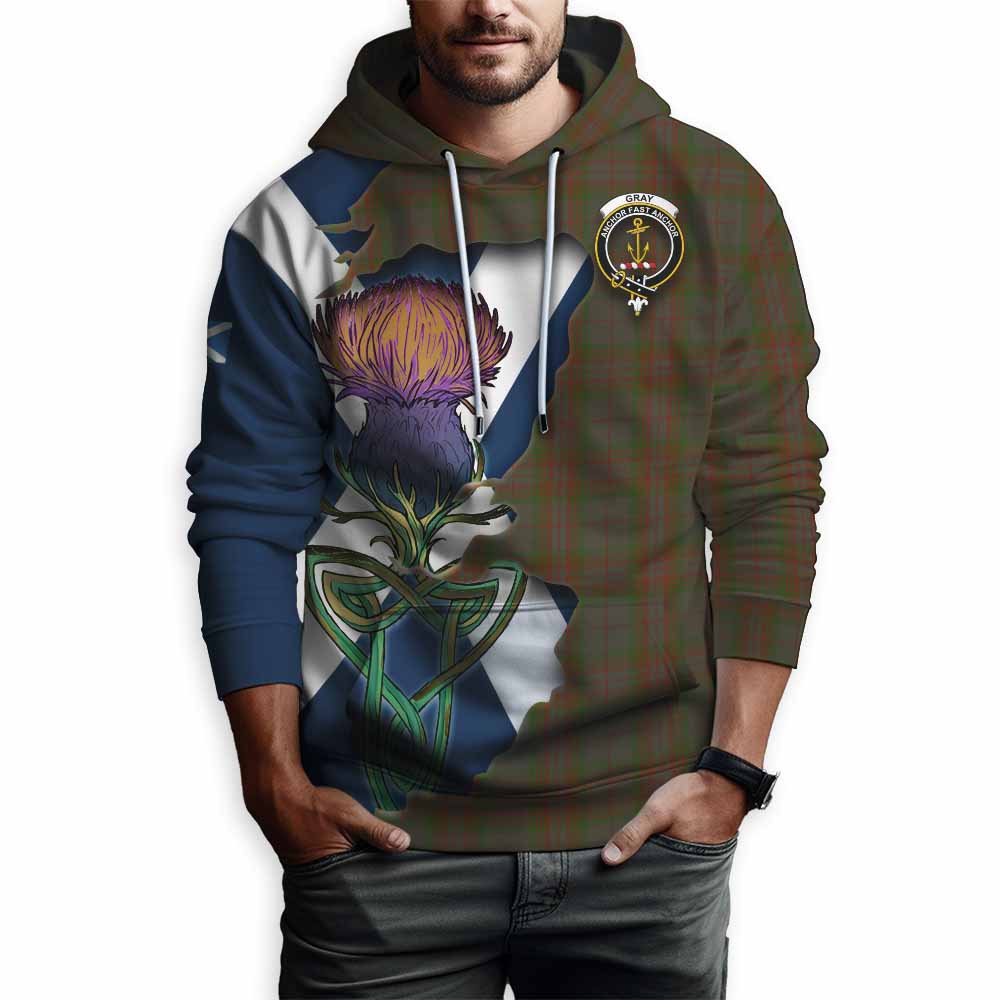Gray Tartan Family Crest Hoodie Scottish Thistle Celtic Inspired Pullover Hoodie - Tartan Vibes Clothing