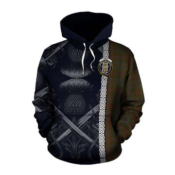 Gray Tartan Cotton Hoodie with Family Crest Cross Sword Thistle Celtic Vibes Pullover Hoodie XS - Tartan Vibes Clothing