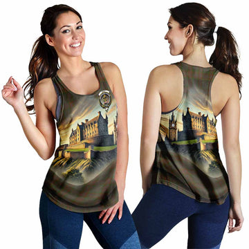 Gray Tartan Family Crest Women's Racerback Tanks with Scottish Ancient Castle Style 4XL - Tartan Vibes Clothing