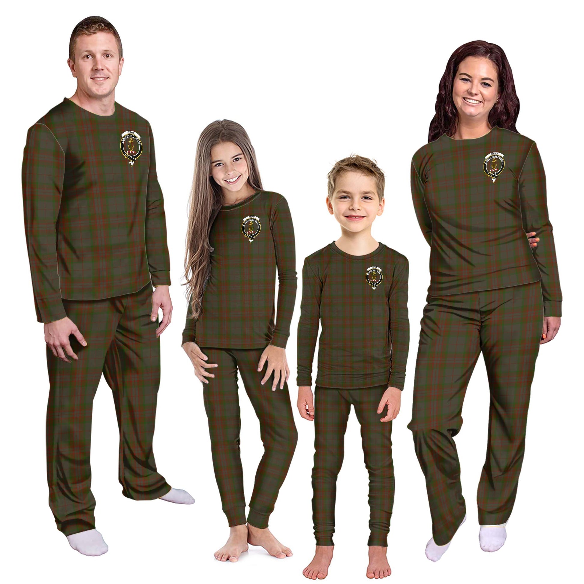 Gray Tartan Pajamas Family Set with Family Crest Kid - Tartan Vibes Clothing