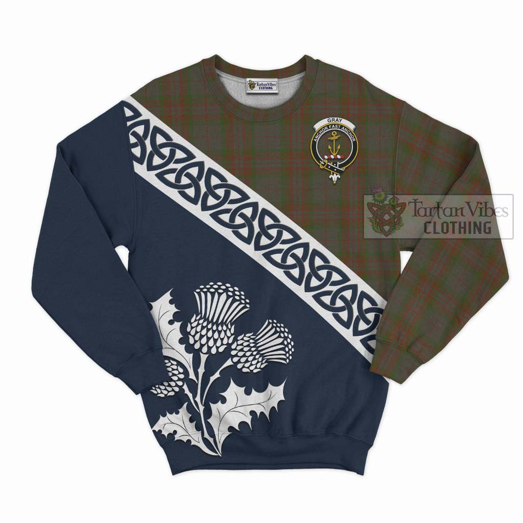 Gray Tartan Sweatshirt Featuring Thistle and Scotland Map Unisex - Tartan Vibes Clothing