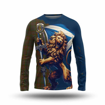Gray Tartan Family Crest Long Sleeve T-Shirt with Scottish Majestic Lion Unisex - Tartan Vibes Clothing