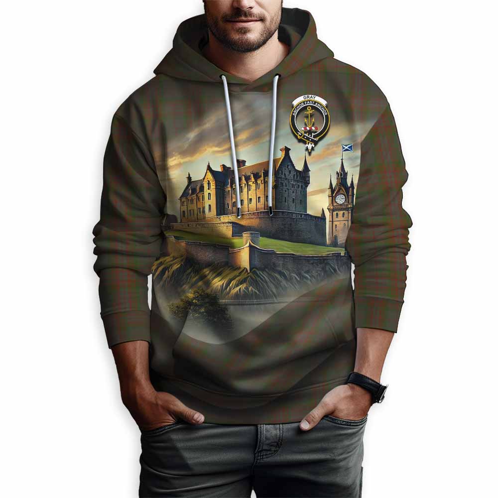 Gray Tartan Family Crest Hoodie with Scottish Ancient Castle Style Pullover Hoodie - Tartan Vibes Clothing