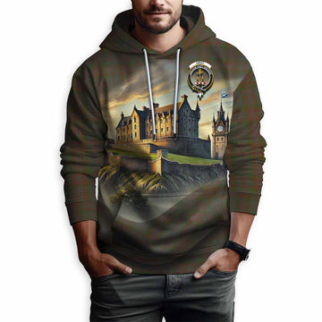 Gray Tartan Family Crest Hoodie with Scottish Ancient Castle Style Pullover Hoodie - Tartan Vibes Clothing