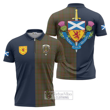Gray Tartan Zipper Polo Shirt Alba with Scottish Lion Royal Arm Half Style Unisex - Tartan Vibes Clothing