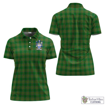 Gray Irish Clan Tartan Women's Polo Shirt with Coat of Arms