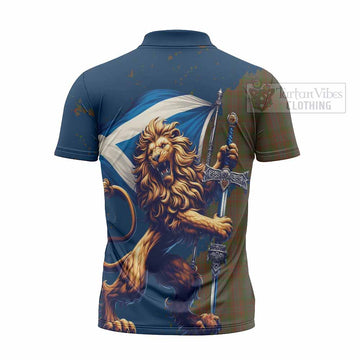 Gray Tartan Family Crest Zipper Polo Shirt with Scottish Majestic Lion - Tartan Vibes Clothing
