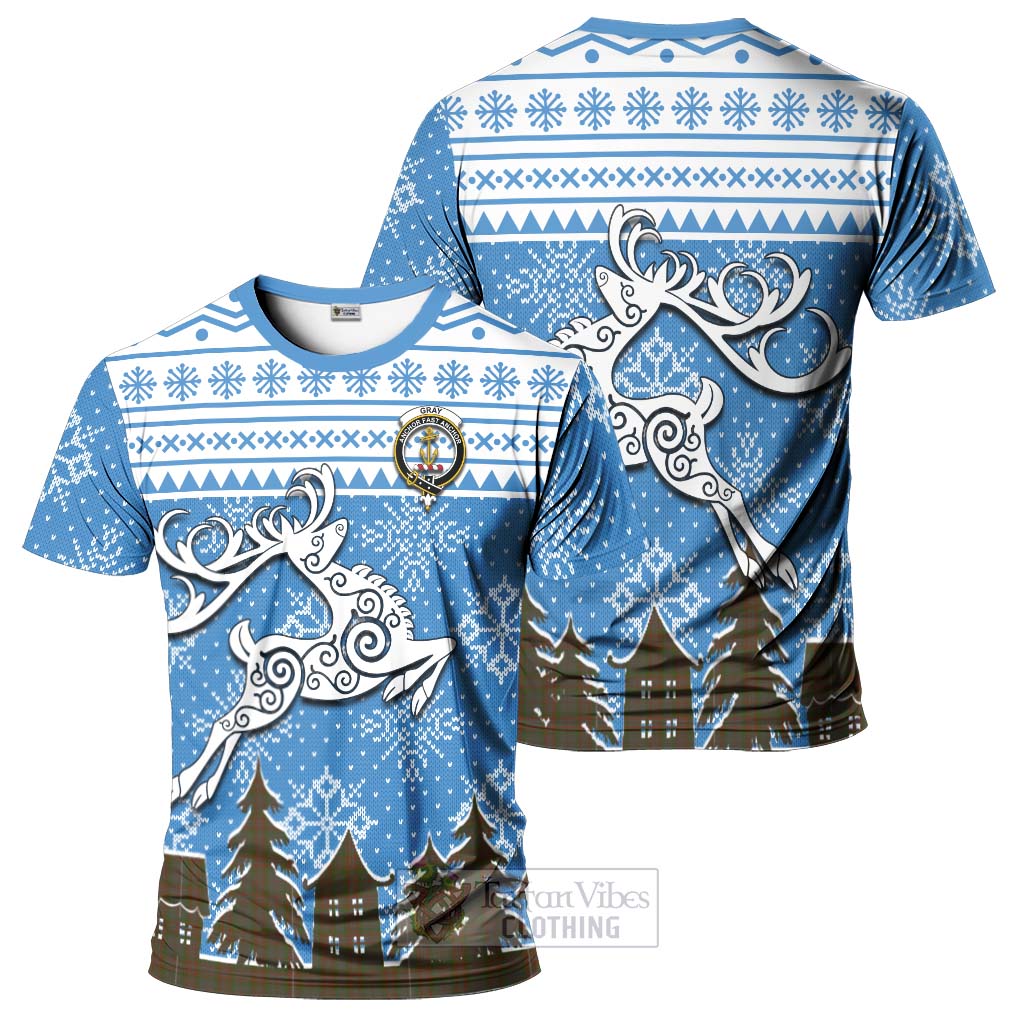Gray Clan Christmas T-Shirt Celtic Reindeer Style - Tartan Vibes Clothing