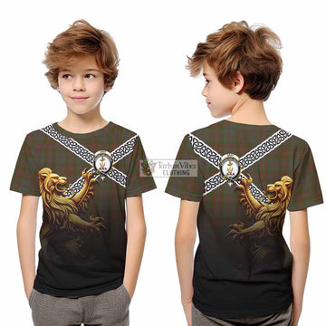 Gray Crest Tartan Kid T-Shirt with Golden Lion Emblem Celtic Style - Tartan Vibes Clothing