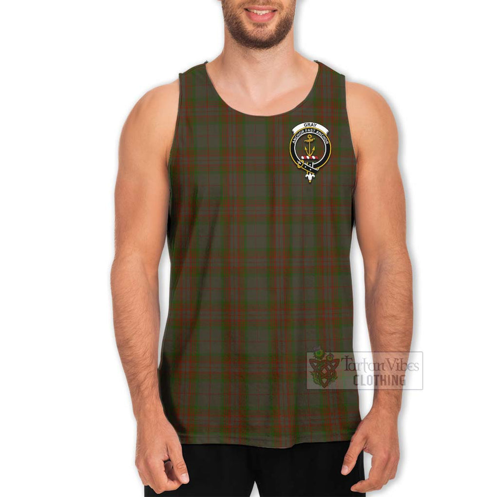 Gray Tartan Men's Tank Top with Family Crest Celtic Skull Style - Tartan Vibes Clothing