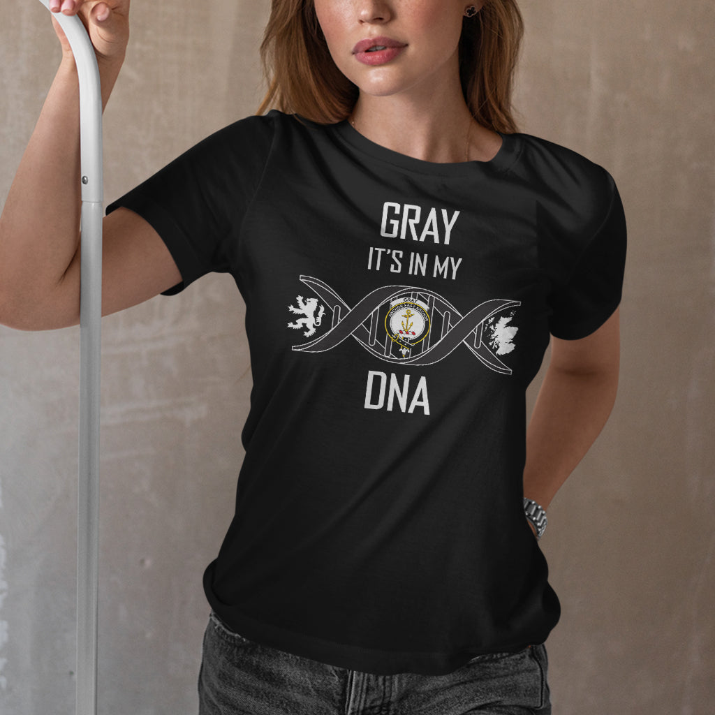 Gray Family Crest DNA In Me Womens Cotton T Shirt - 2D-tartanvibesclothing