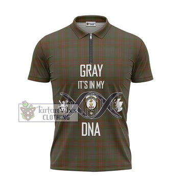 Gray Tartan Zipper Polo Shirt with Family Crest DNA In Me Style - Tartan Vibes Clothing