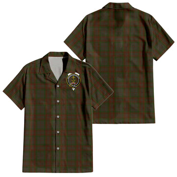 Gray Tartan Short Sleeve Button Down Shirt with Family Crest
