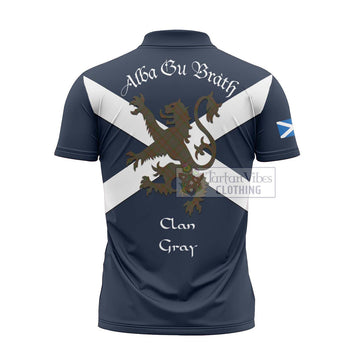 Gray Tartan Lion Rampant Zipper Polo Shirt Proudly Display Your Heritage with Alba Gu Brath and Clan Name - Tartan Vibes Clothing