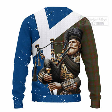 Gray Tartan Knitted Sweater with Family Crest Scottish Bagpiper Vibes - Tartan Vibes Clothing