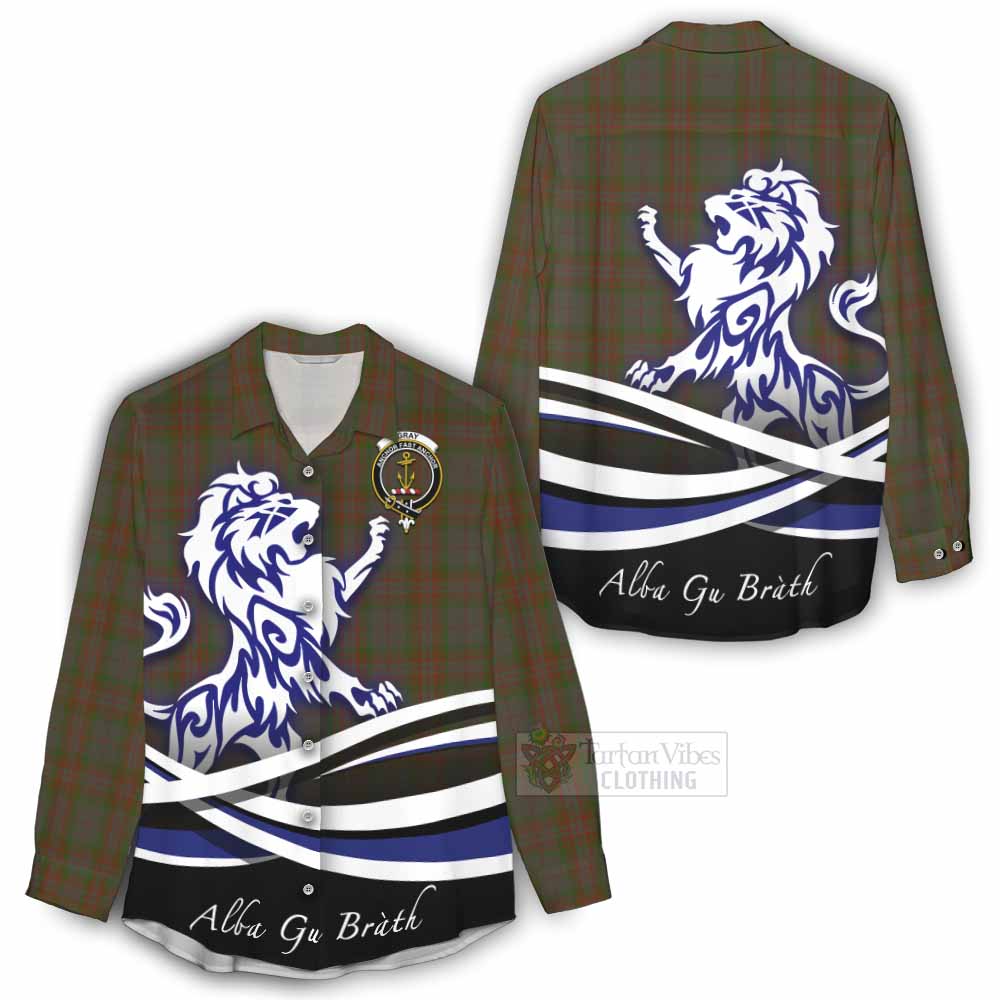 Gray Tartan Women's Casual Shirt with Alba Gu Brath Regal Lion Emblem - Tartan Vibes Clothing